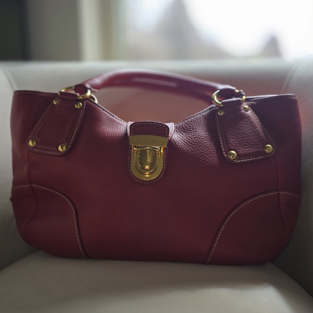 Prada Women's Red and Tan Bag